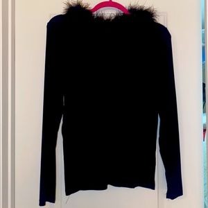 Black, fur collars dressy top